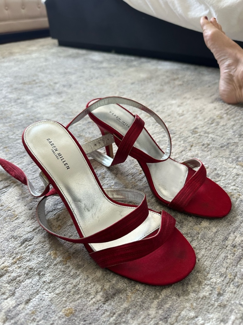 Karen Millen Red Strappy Mid-Heel Sandals